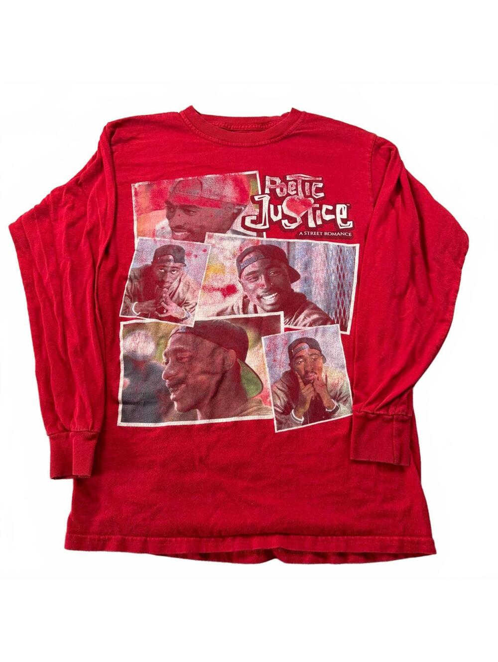 Vintage Poetic Justice Tupac Shakur Photo Collage Long Sleeve Shirt Red Small